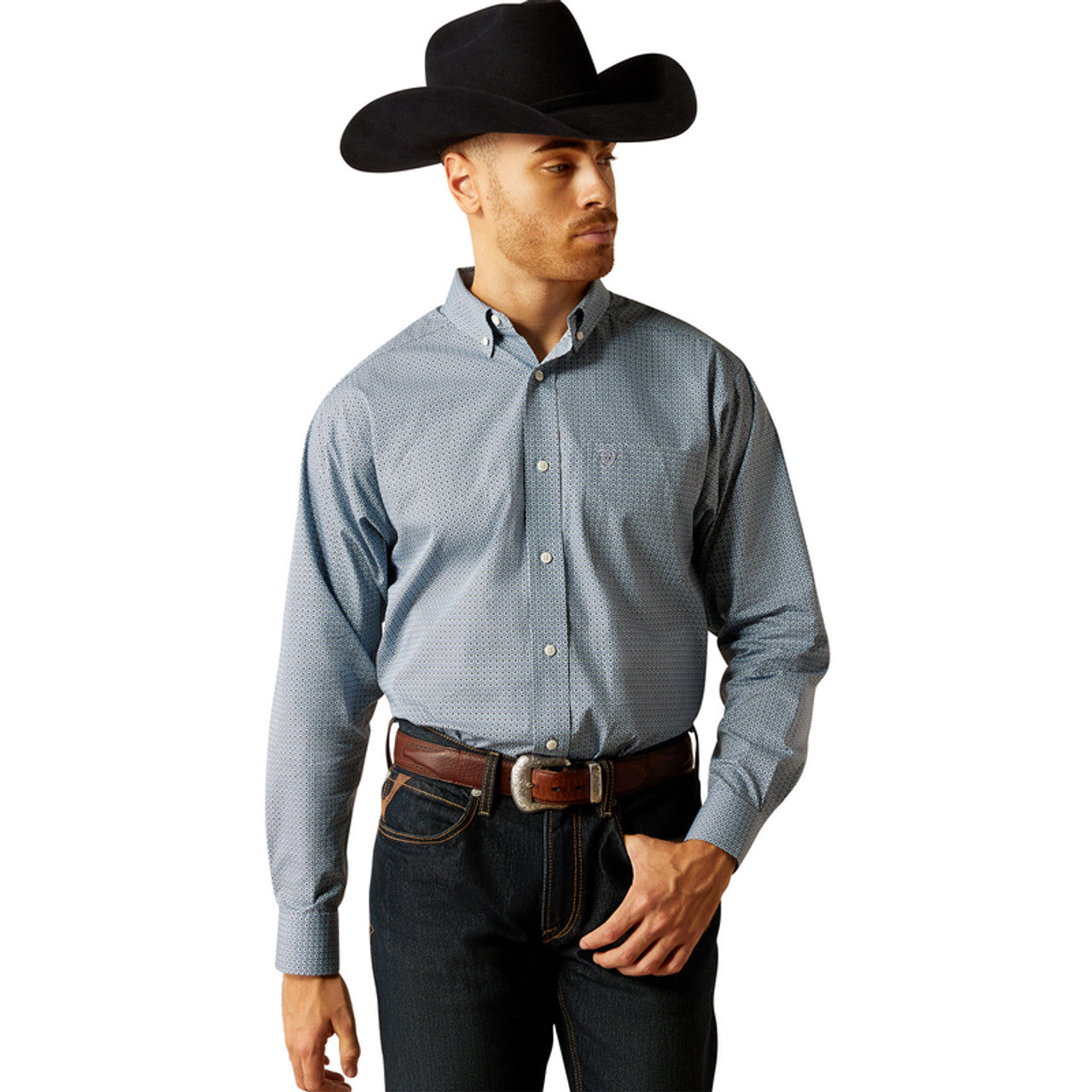 Ariat Wrinkle Free Men's Button Down Shirt - Leonard Blue | Comfortable Casual & Work Wear for Office, Outdoor & Everyday Use