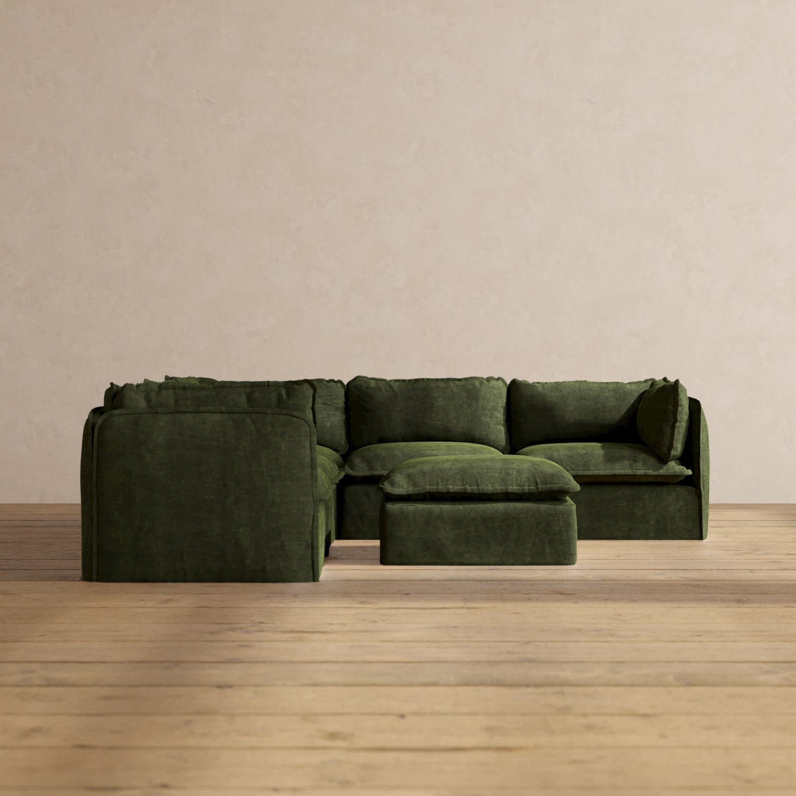 Modular Performance 5-Seater Corner Sectional Sofa with Ottoman in Olive Green | Premium Fabric Blend | Perfect for Living Room, Family Room & Home Theater