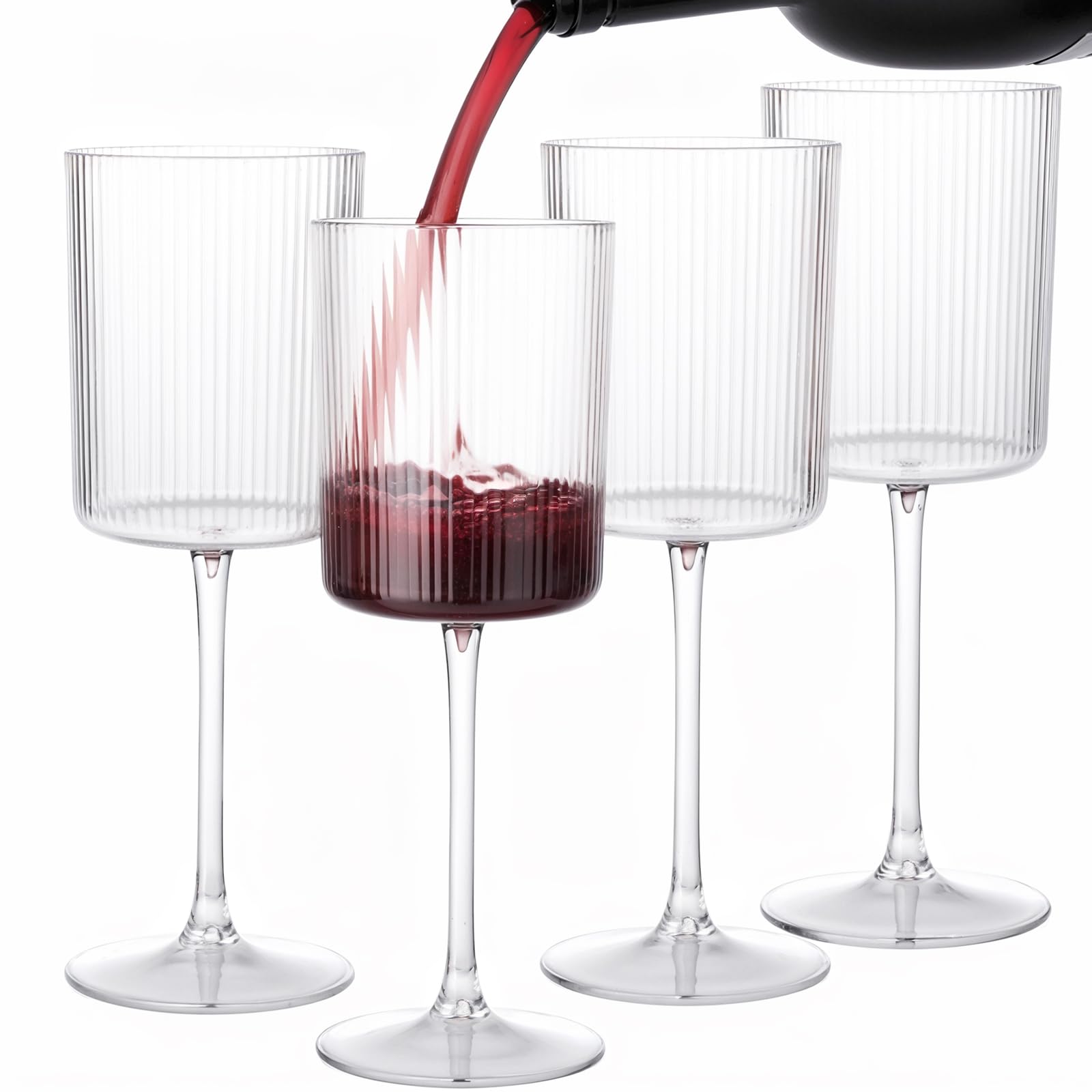 Ciaell 12-Pack Plastic Ribbed Wine Glasses - 10 oz Square Stemware for Champagne, Cocktails & Parties - Disposable Wedding, Bridal Shower & Event Cups - Elegant & Shatterproof Drinkware for Indoor/Outdoor Celebrations