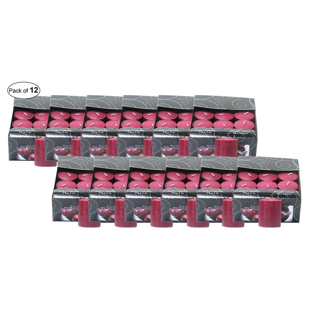 CANDLE-LITE Flat Top Votive Candle - Black Cherry Scent, Pack of 12 | Premium Scented Candles for Home Decor, Relaxation & Romantic Ambiance