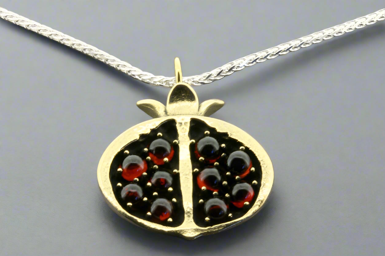 Elegant Pomegranate Pendant with 55cm Silver Chain - Brass & Garnet Jewelry for Women, Perfect for Parties, Weddings, and Special Occasions