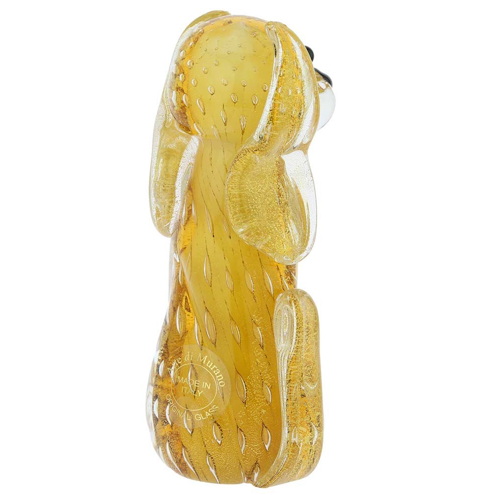 Authentic Murano Glass Bullicante Dog Figurine - Handcrafted in Venice Italy - Topaz Gold Finish - Perfect for Home Decor, Gift, or Collectible