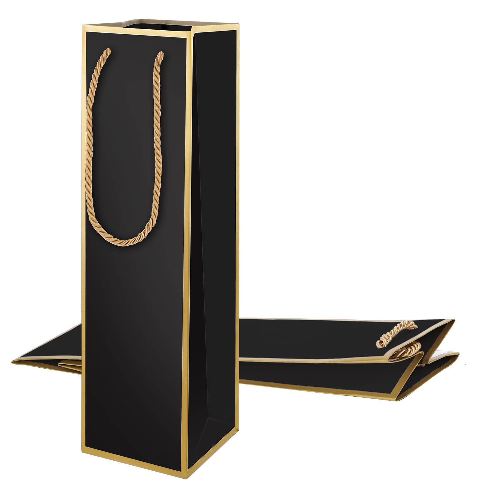 Luxury Wine Gift Bags 2 Pack - Reusable Gold Foil Print Black Wine Bottle Bags (4