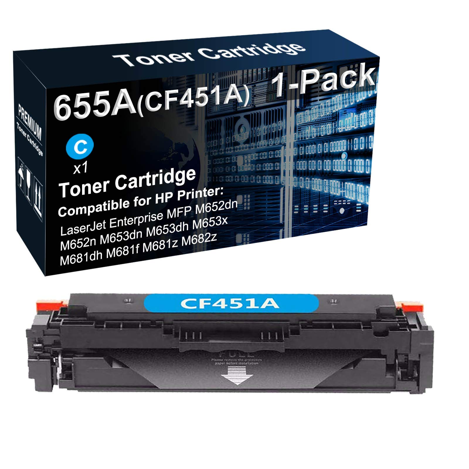 High Yield 655A CF451A Cyan Laser Toner Cartridge (1-Pack) - Compatible with HP MFP M652dn, M653dn, M653dh, M681dh Printers - Perfect for Office & High-Volume Printing Needs