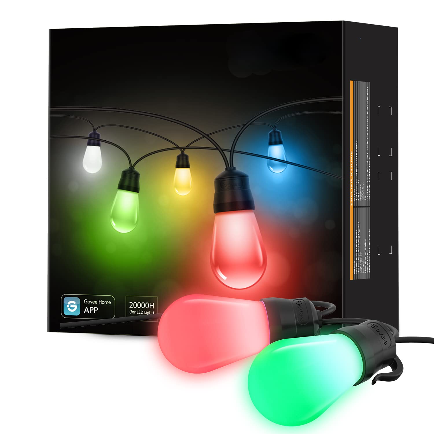 Govee 48ft Smart Outdoor String Lights - 15 Dimmable RGBIC LED Bulbs, IP65 Waterproof & Shatterproof, Color Changing Warm White with 40 Scene Modes - Perfect for Patio, Backyard, Balcony, Garden & Outdoor Parties