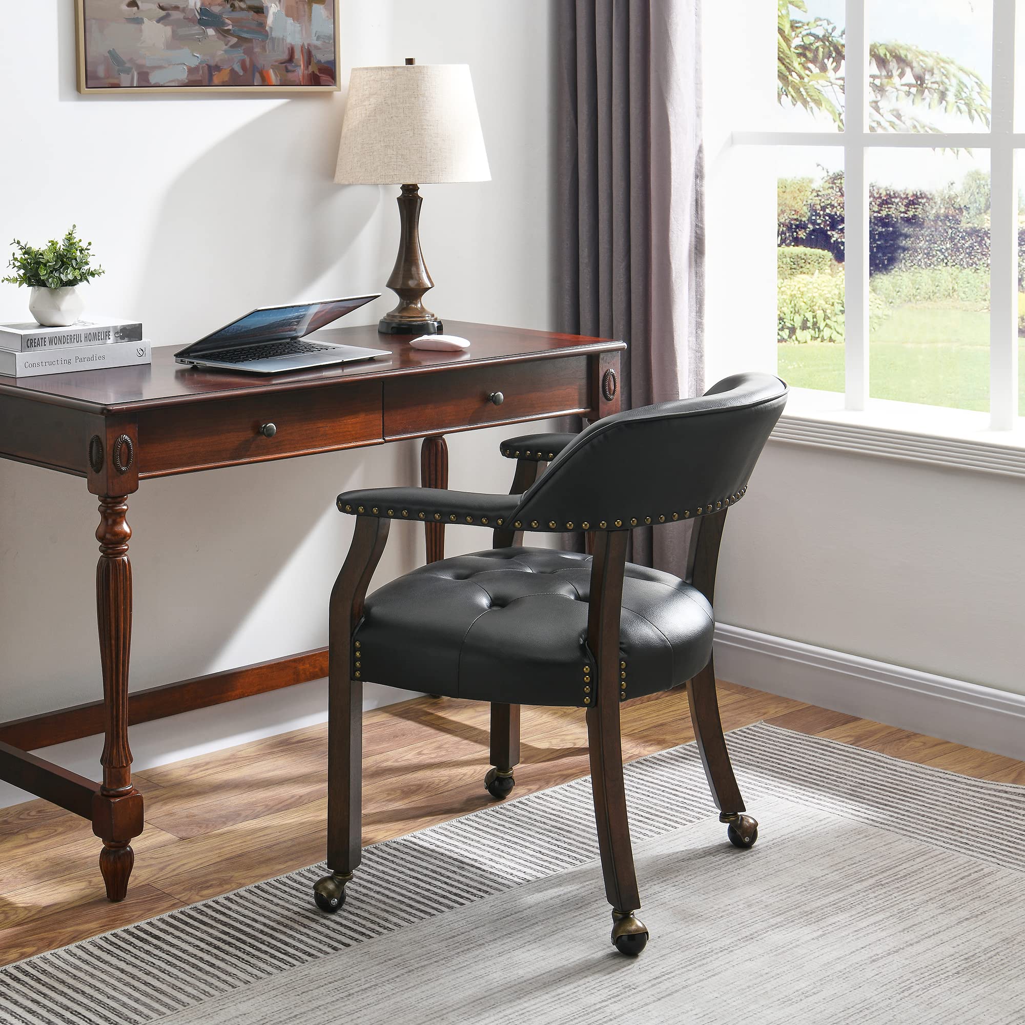 MODERION Large Dining Chairs with Solid Wood Legs - Executive Office Desk Chairs with Wheels & Classic Swivel Upholstered Accent Chairs, 31.5