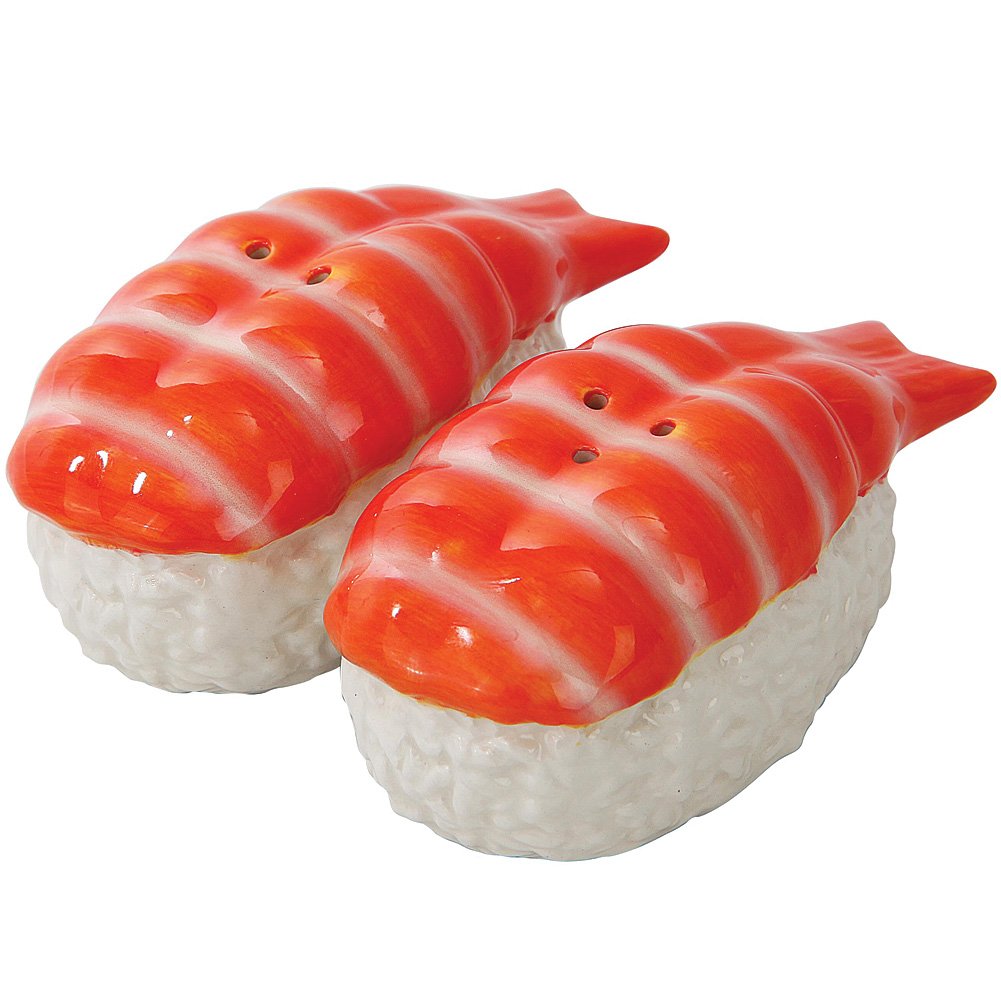 Premium Japanese EBI Sushi Ceramic Magnetic Salt and Pepper Shakers Set - Perfect for Kitchen, Dining Table, and Sushi Restaurant Decor