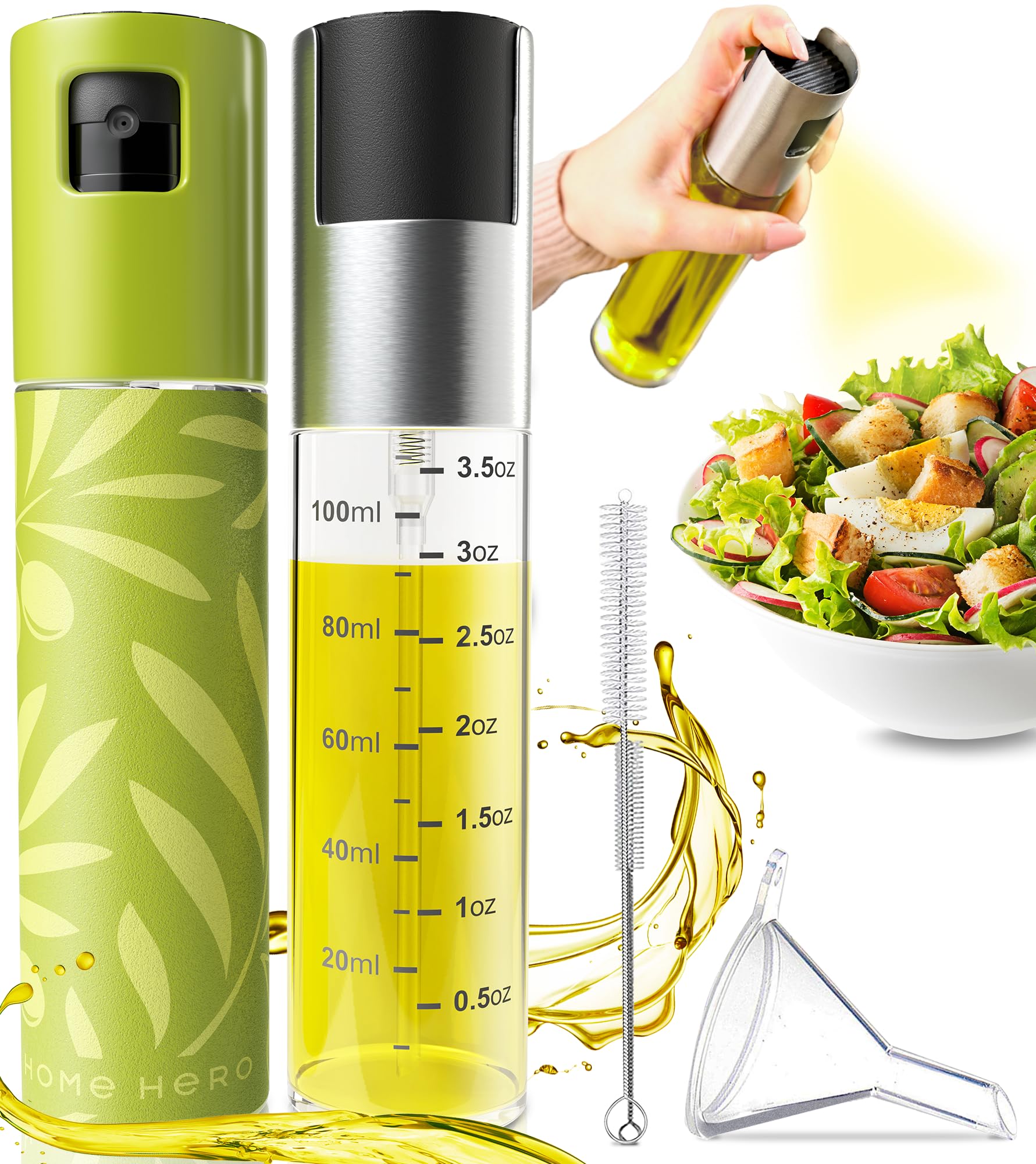 2-Pack Olive Oil Sprayer for Cooking - 120ml with Funnel & Brush | Perfect for Baking & Grilling