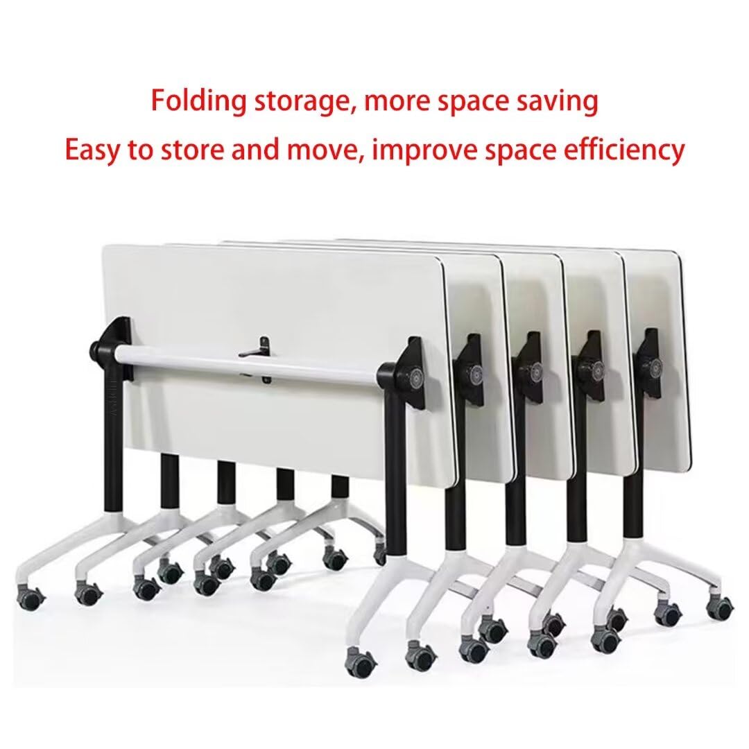 Modern Folding Flip Top Mobile Conference Table with Wheels - 47.2×23.6×29.5 Inches White - Portable Office Training Table for Meetings, Classrooms & Workspaces - Easy to Move & Space-Saving Design