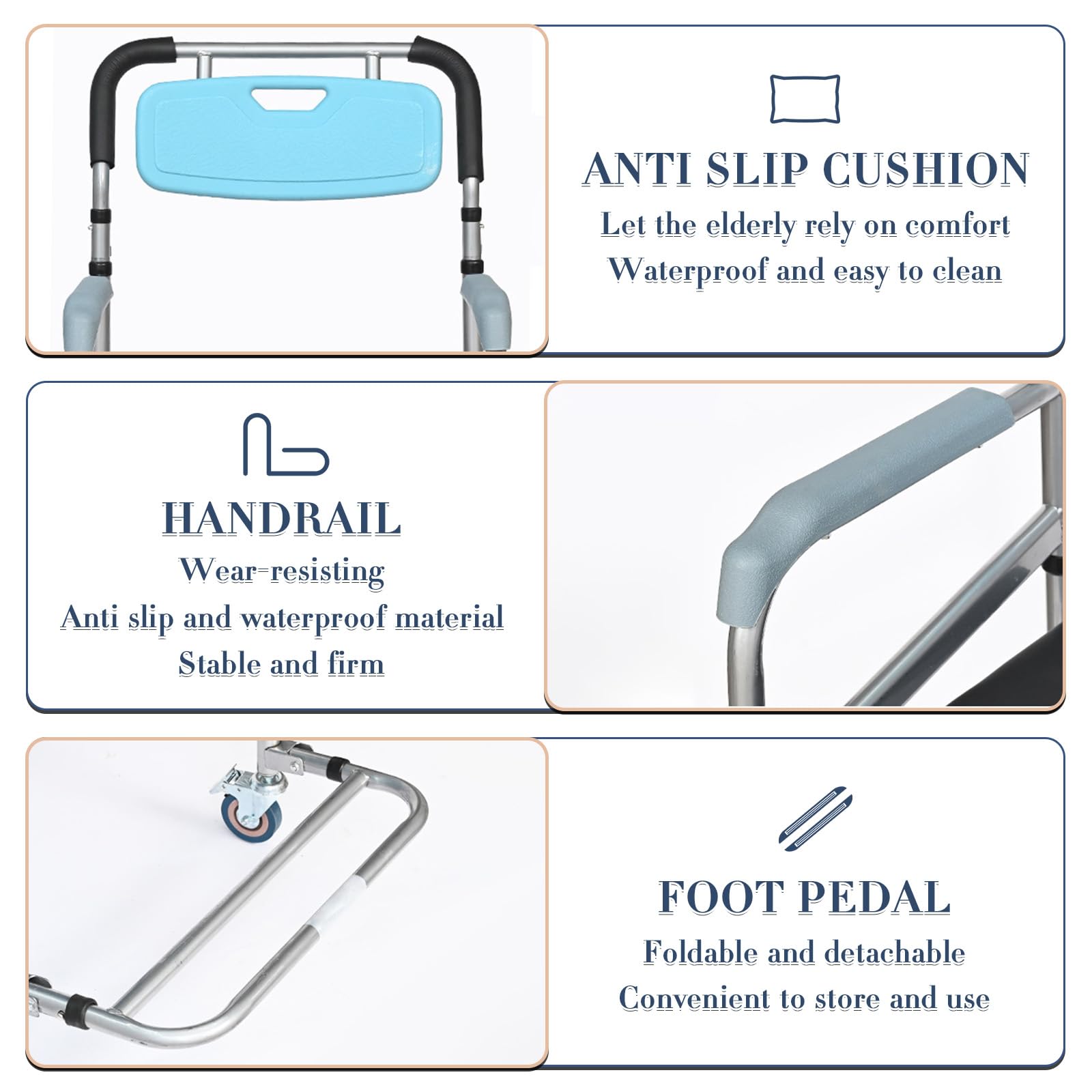 Shower Chair with Wheels - 330 lbs Weight Capacity Rolling Bath Commode for Elderly & Disabled - Adjustable Height Toilet Safety Chair for Home & Hospital Use (White)