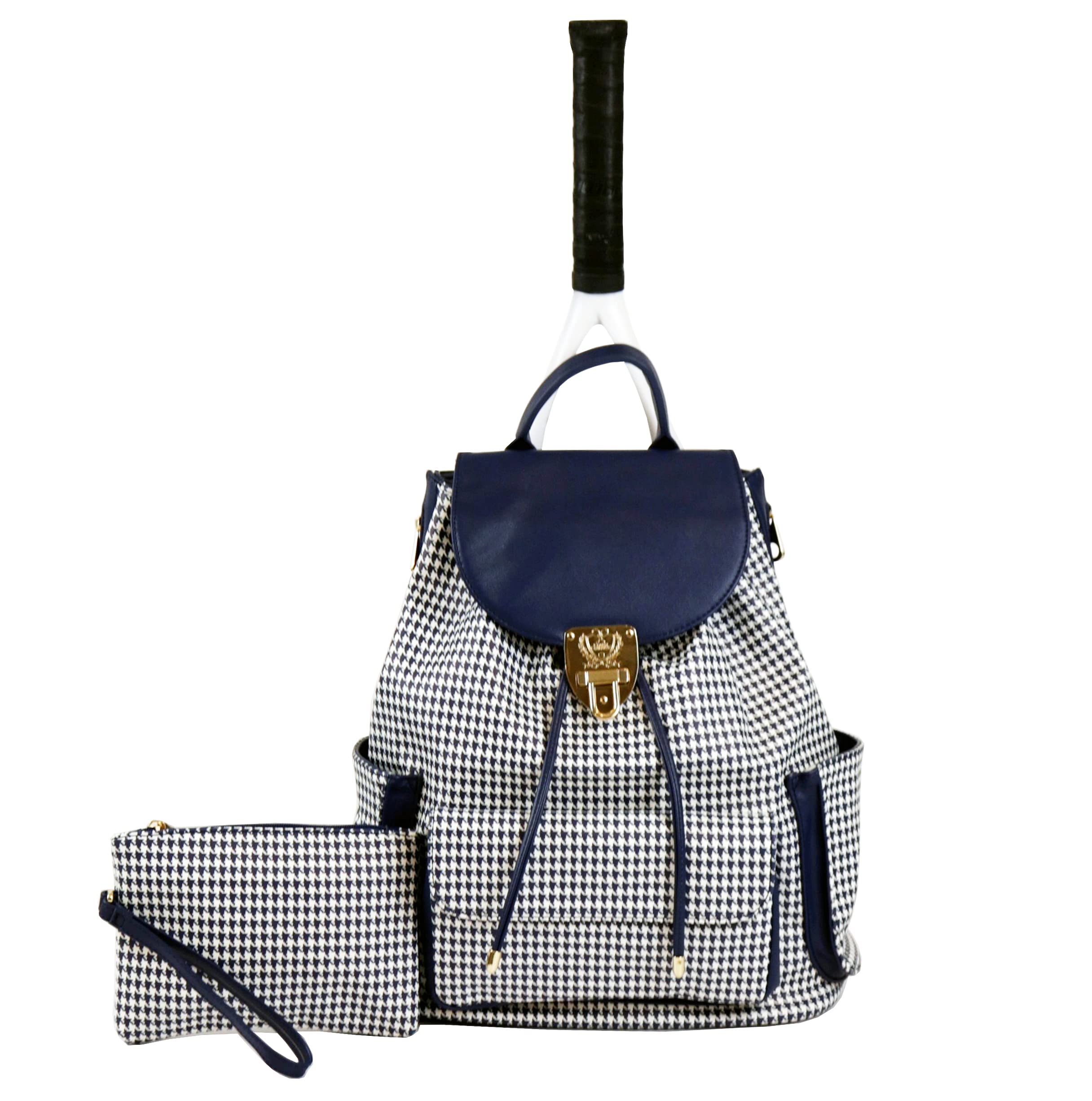 Premium Hampton Houndstooth Blue Tennis & Pickleball Backpack - Stylish Court Couture for Women & Men - Perfect for Sports, Gym, Travel & Daily Use