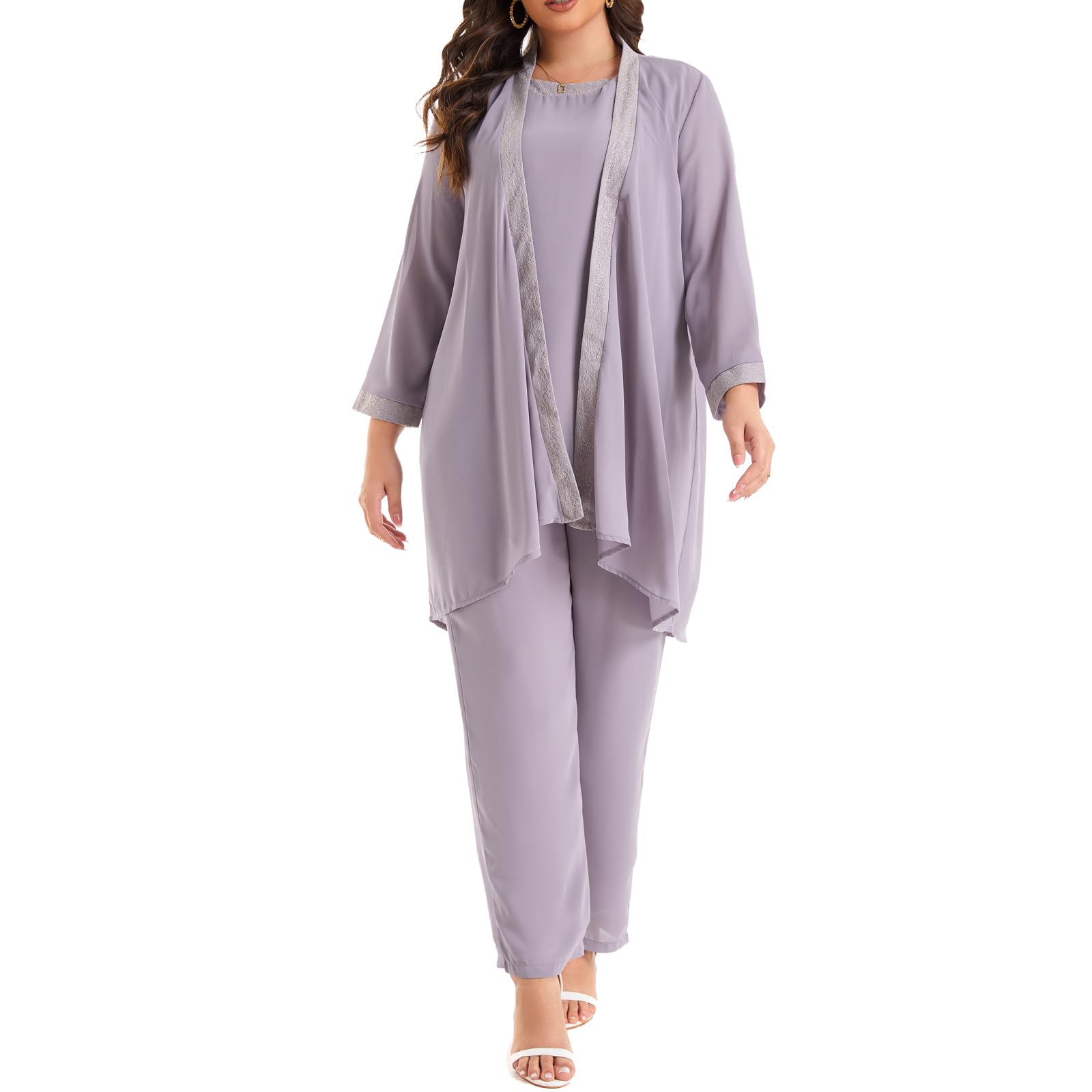 Plus Size Women's 3-Piece Wedding Pant Suit Set for Mother of The Bride/Groom - Formal Evening Party Outfit for Weddings, Receptions & Special Occasions