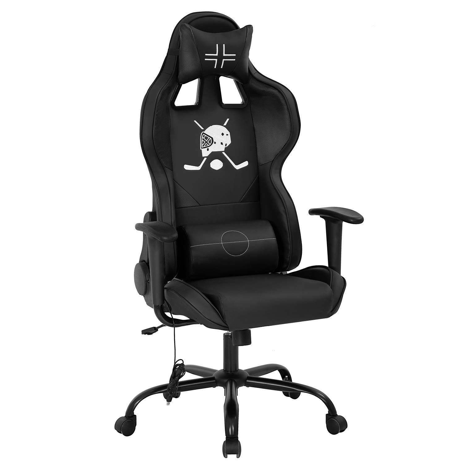 Ergonomic Gaming Chair with Lumbar Support & Headrest - Adjustable PU Leather Office Computer Chair for Men - Swivel Rolling Task Chair for PC, E-Sports & Racing - Perfect for Home Office, Gaming Setup & Workstation (Black)