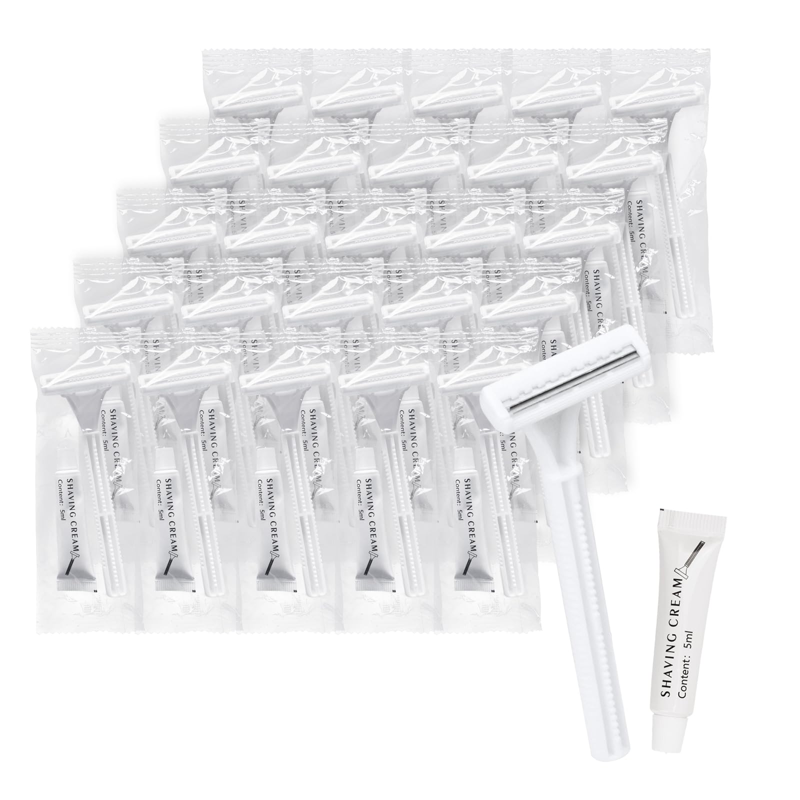 Bulk Disposable Razors with Knife Cap & Shaving Cream - 30 Pack Individually Wrapped Razors for Hotels, Shelters, Nursing Homes & Charities | Perfect for Travel, Grooming Kits & Emergency Hygiene Supplies
