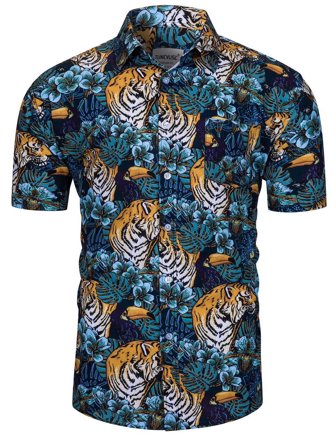TUNEVUSE Men's Hawaiian Shirts and Shorts Set - 2 Piece Tropical Beach Outfit with Floral Print & Bucket Hat | Summer Vacation Wear for Pool Party, Luau, Cruise & Island Getaway
