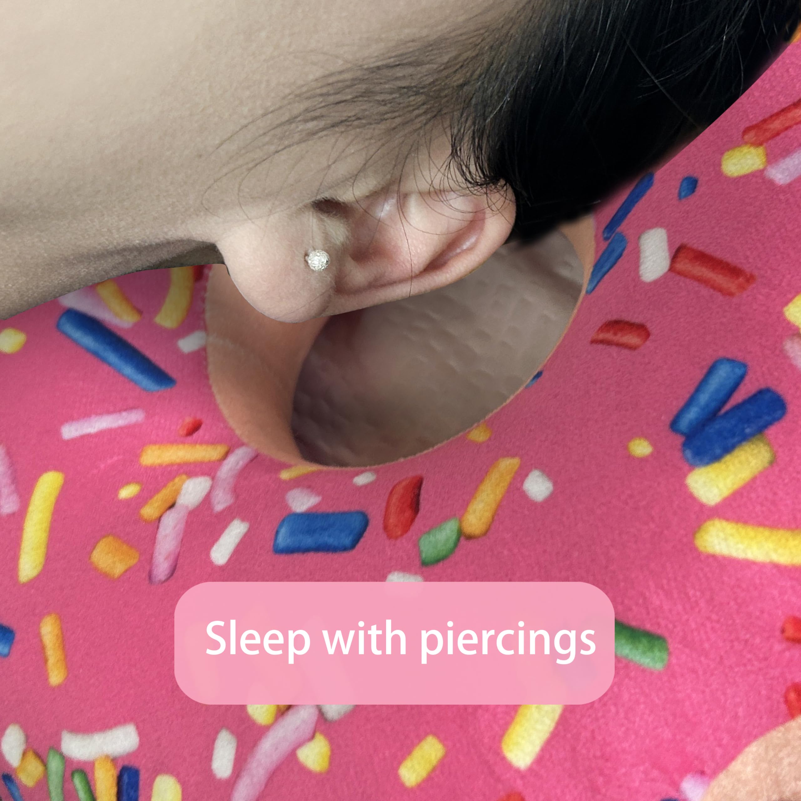 Ear Piercing Pillow for Side Sleepers - Donut Pillow with Hole for Ear Pain Relief & Pressure Sores - Comfortable Sleeping Pillow for Adults - Perfect for Post-Ear Surgery, Piercing Recovery & Side Sleeping Comfort
