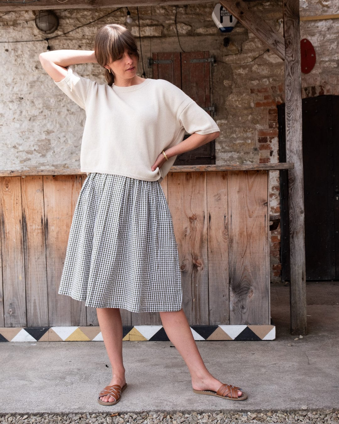 Jordan Women's Cotton Casual Skirt - Olive Green Gingham Checkered Skirt | Summer Beach Outfit, Casual Wear & Street Style Fashion