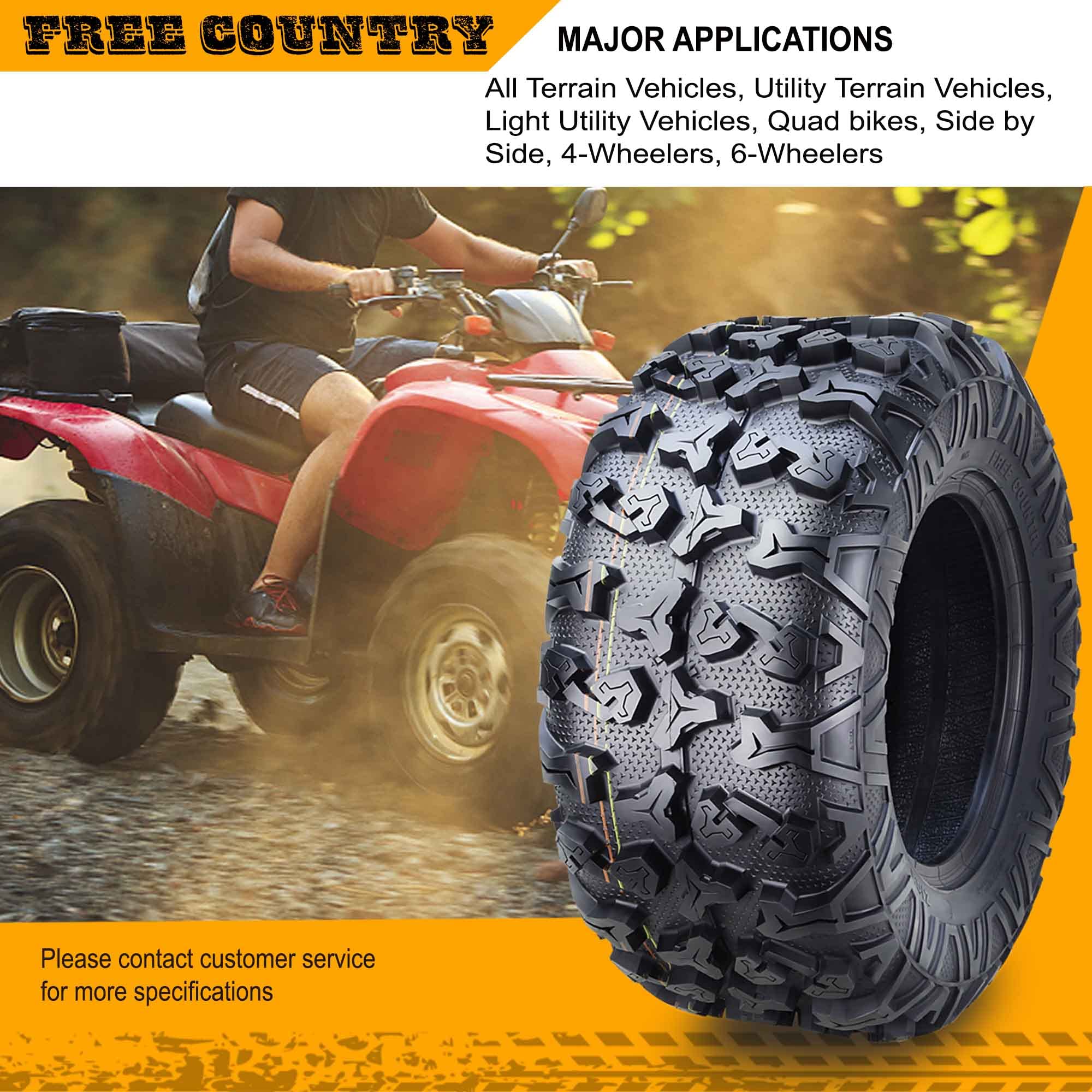 Premium FREE COUNTRY 8PR ATV Tires 25x8x12 & 25x10x12 - Compatible with 2013-2019 John Deere Gator RSX850/860 - All-Terrain Off-Road Performance for Mud, Sand & Trail Riding