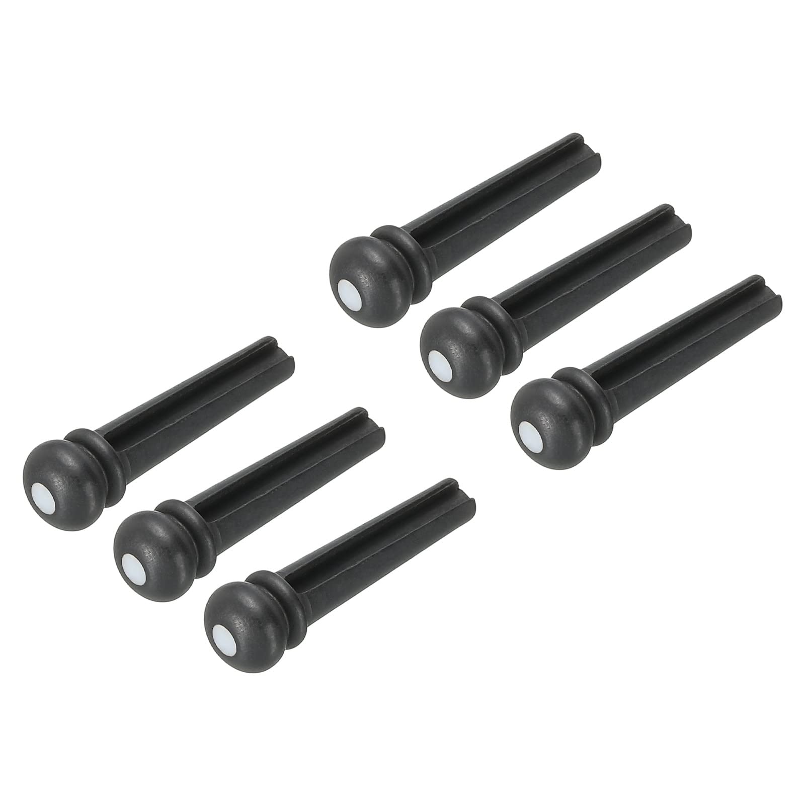 Ebony Acoustic Guitar Bridge Pins & Pegs Set - 6 Pack with Brass Folk Guitar End Pins & White Shell Spots | Durable Replacement Parts for Acoustic Guitars | Perfect for Guitar Maintenance & Upgrades
