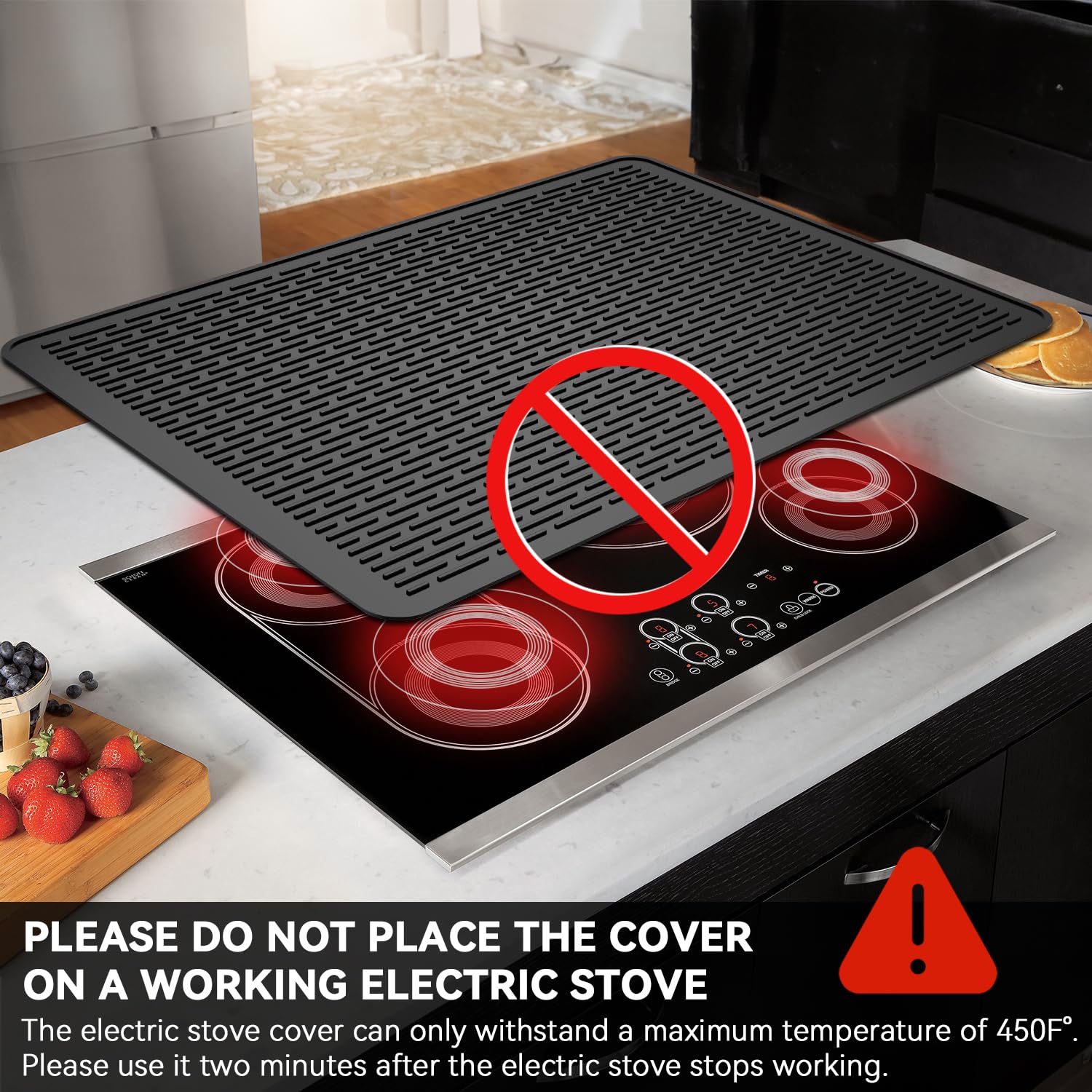 28x20 Inch Waterproof Silicone Stove Top Cover for Electric Stoves - Heat Resistant Countertop Protector, Dish Drying Mat & Coffee Mat for Kitchen - Perfect for Cooking, Food Prep and Counter Protection (Black)