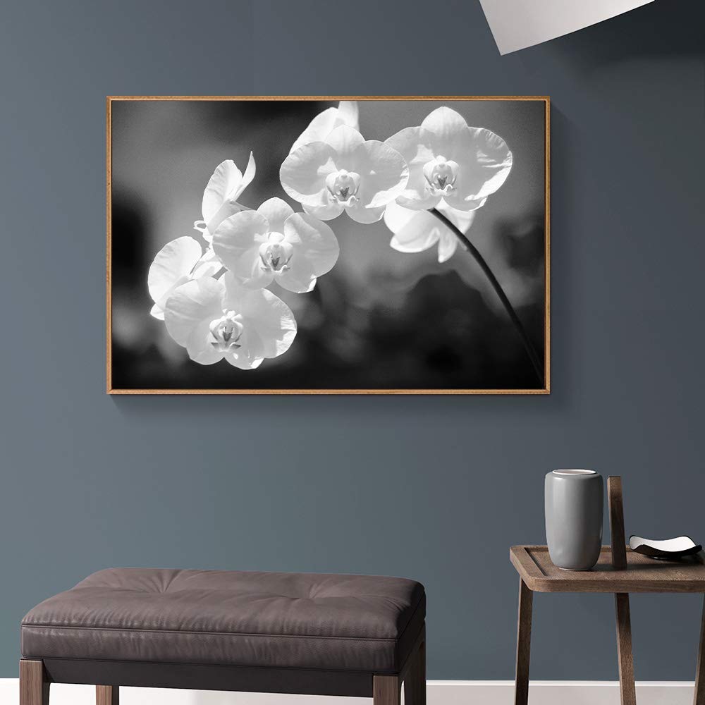 Floating Framed Canvas Wall Art - Black Flower Print 24x36 Inches, Ready to Hang for Living Room & Bedroom Decor | Modern Home Decoration & Office Wall Art
