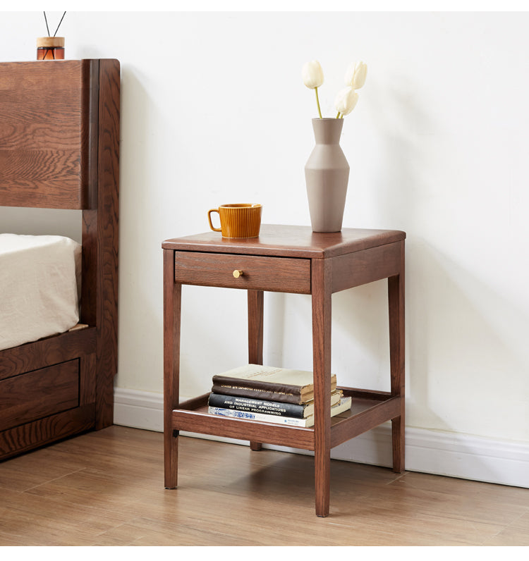 Solid Oak & Black Walnut Wood Side Cabinet - Rustic Nightstand, Entryway Storage, or Bathroom Organizer - Handcrafted Wooden Furniture for Home Decor