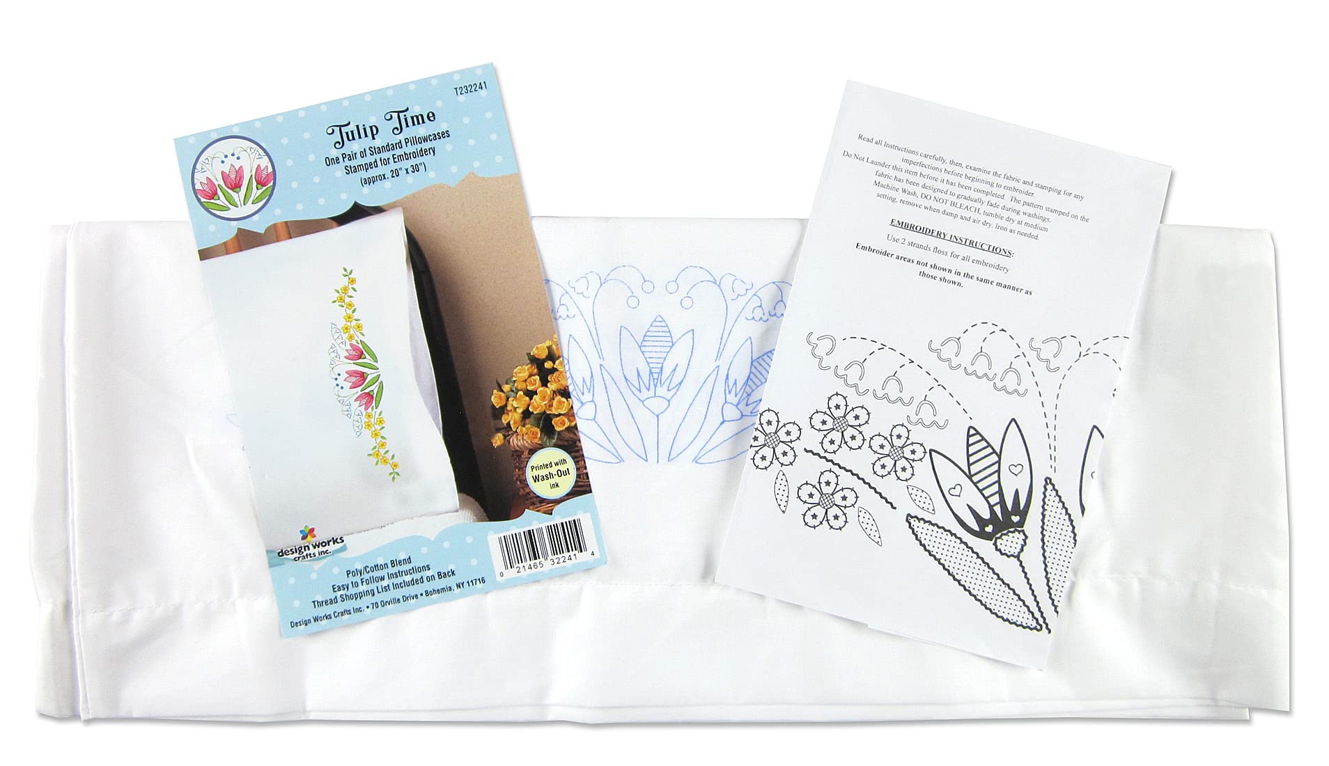 Tobin Tulip Time Stamped Embroidery Pillowcases - Elegant Floral Design for Home Decor, Bedroom & Gift Giving