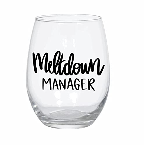20oz Funny Wine Glass for Mom - Meltdown Manager & Elementary Teacher Gift - Perfect for Mother's Day, Teacher Appreciation & Relaxing at Home - Jemley
