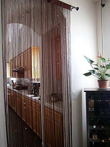 OctoRose Burgundy String Curtain Panel 40x110 Inches with Faux Pearl Beads - Elegant Door Window Room Divider for Home Decor, Wedding & Party Events