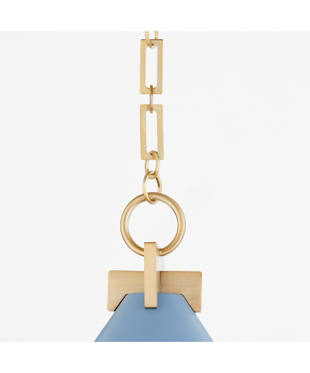 Vintage Blue Glass Pendant Light with Aged Brass Finish - Perfect for Kitchen Island, Dining Room, or Entryway Lighting