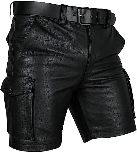 Men's Genuine Leather Belted Cargo Shorts - Stylish Casual Wear with Multiple Pockets | Perfect for Outdoor Adventures, Club Nights & Everyday Comfort