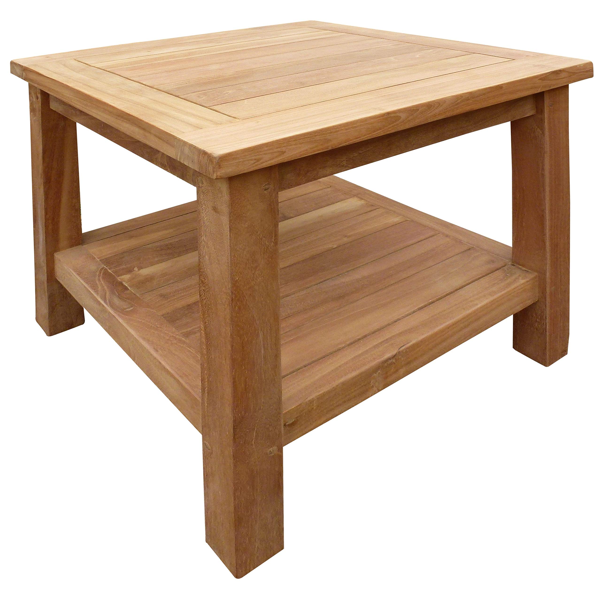 Premium Teak Wood Outdoor Patio End Table with Shelf - Traditional Square Design, Weather-Resistant & Durable - Perfect for Garden, Deck, Poolside, and Patio Furniture Sets