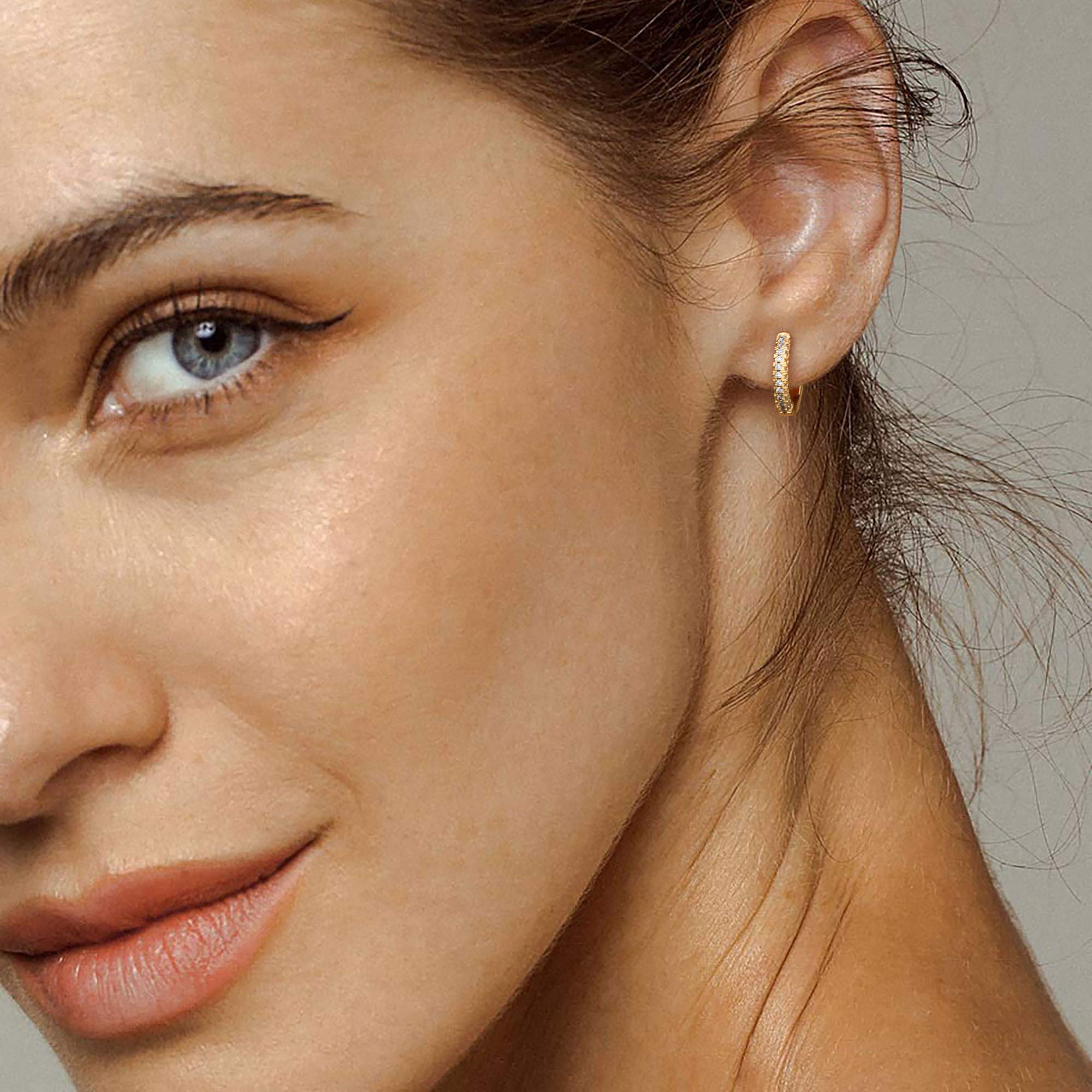 14K Gold Plated Cubic Zirconia Hoop Earrings for Women - Dainty Huggie Earrings for Everyday Wear, Party & Gift Giving