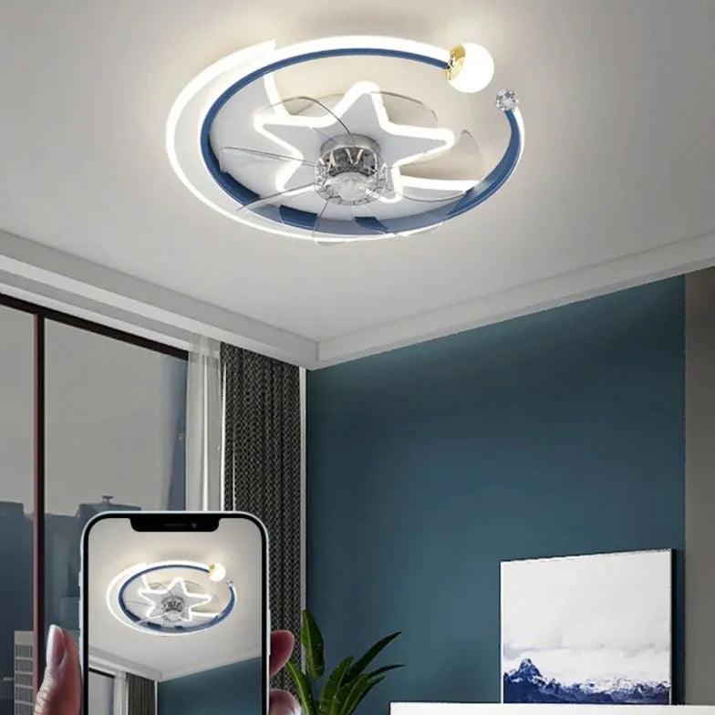 Star Ring LED Ceiling Fan with Light and Remote Control - Modern Bedroom Cooling Fan for Home, Office, and Living Room