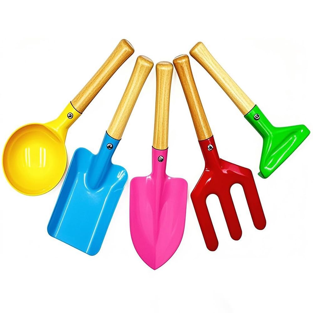 IELEK 5-Piece Stainless Steel Gardening Tool Set - Trowel, Rake, Shovel, Spoon & Fork - Durable Outdoor Garden Tools for Planting, Weeding & Landscaping - Perfect Easter Gift for Gardeners & Homeowners