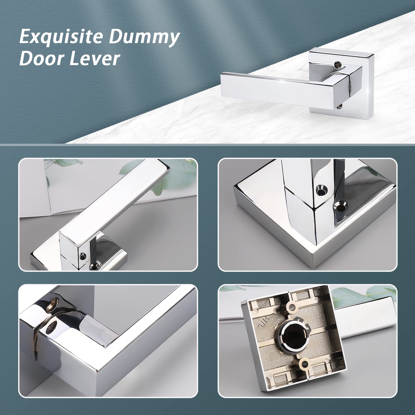 Heavy Duty Square Dummy Lever Door Handle - Polished Chrome, 3 Pack - for Interior Doors