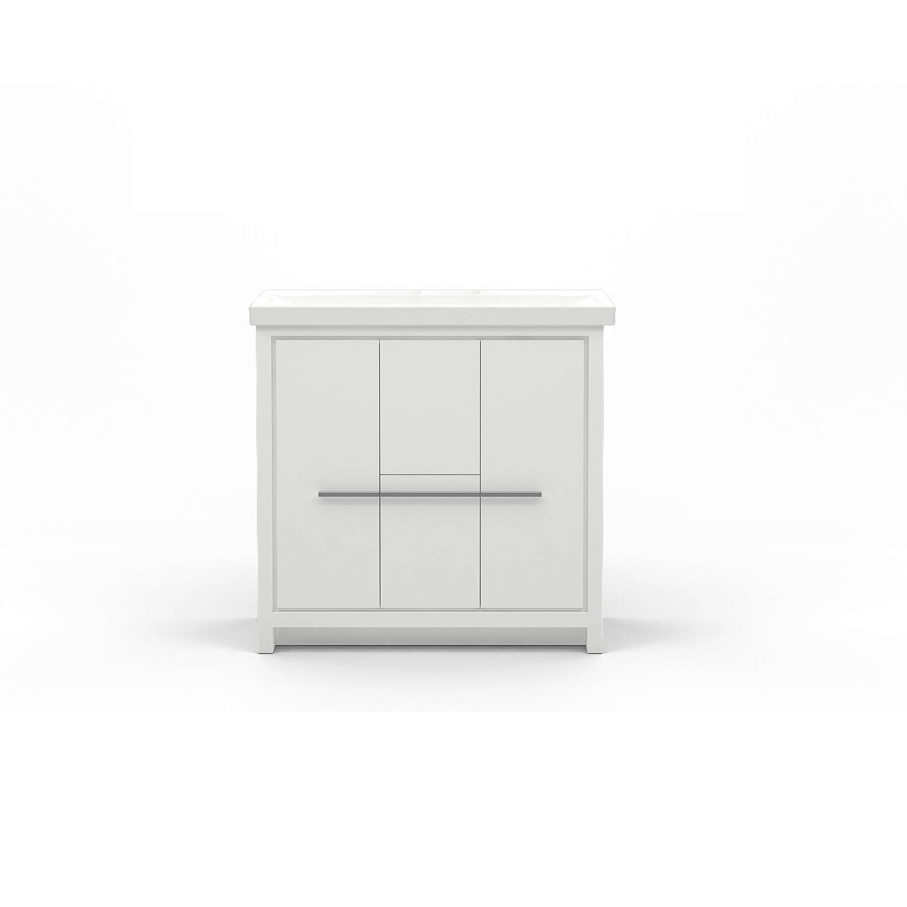 36 Inch Single Sink Bathroom Vanity Set - Modern European Wood Cabinet with Ceramic Sink - Soft Closing Doors & Drawers - Free Standing Glossy White Vanity for Contemporary Bathrooms - Perfect for Small Spaces, Guest Bathrooms & Master Suites