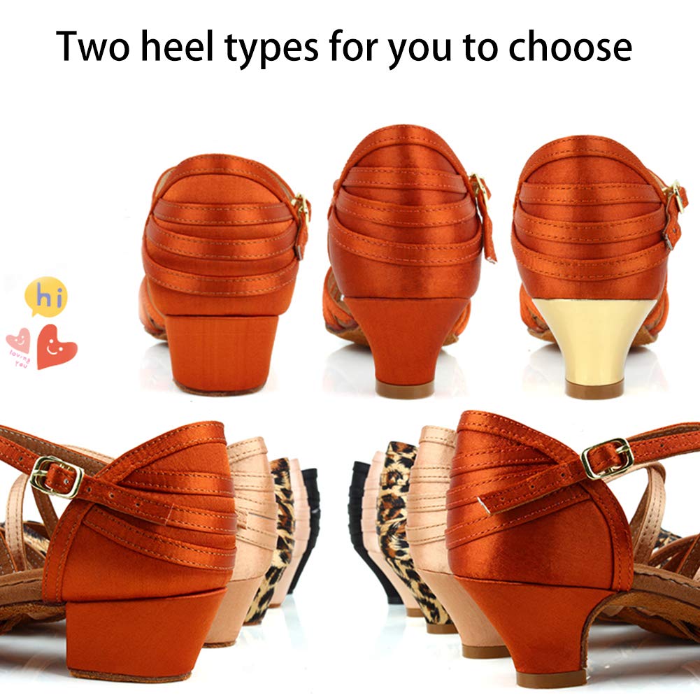 TINRYMX Girls Latin Dance Shoes Satin Ballroom Sandals with Low Heel - Model 608 for Practice, Performance, Wedding & Party