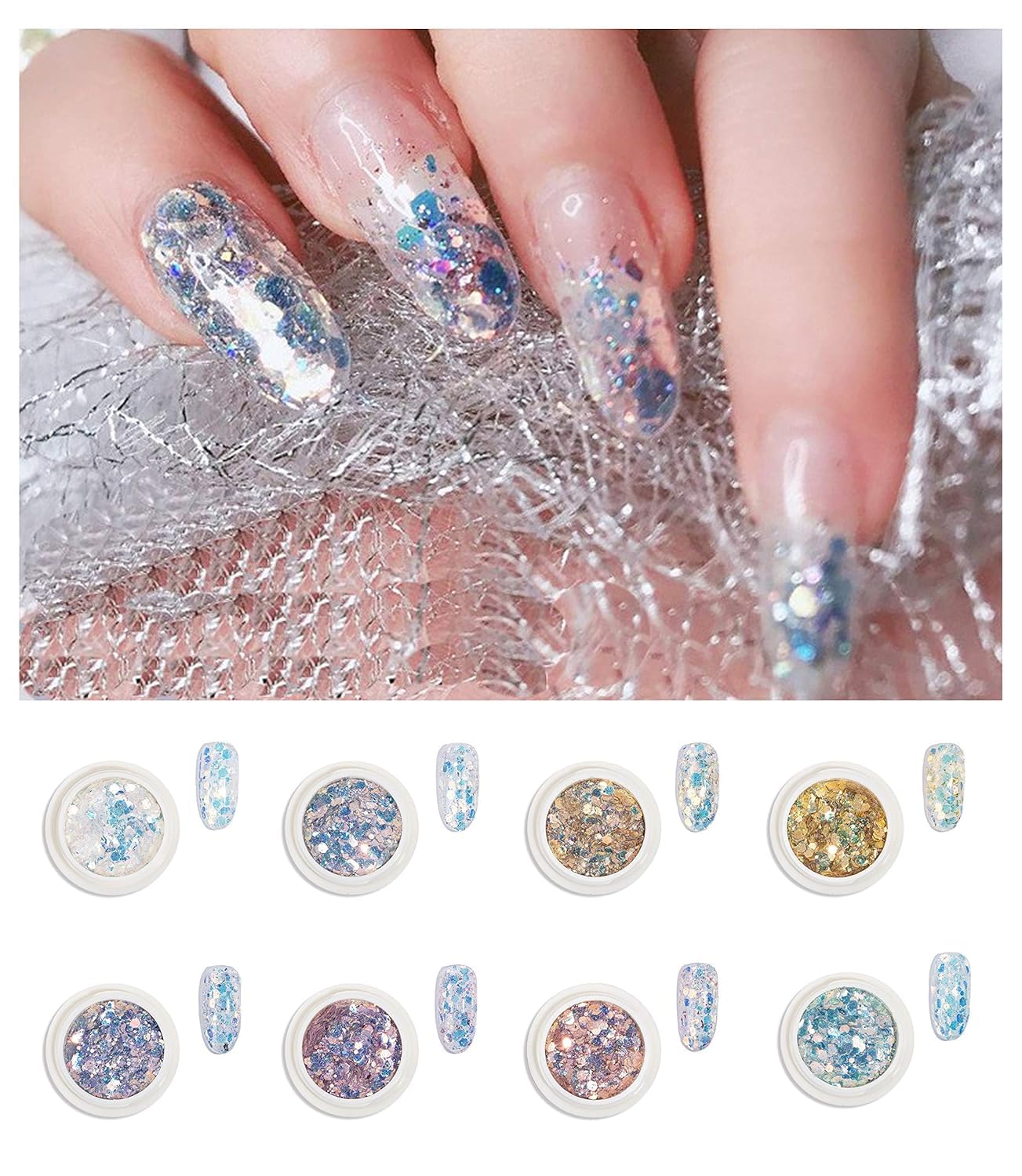Magic Color Changing Nail Art Glitter Set - Laser Thin Sequins, Hexagon Mirror Mermaid Flakes & Holographic Spangles for Stunning Manicures & DIY Crafts - Perfect for Nail Salon, Home Manicure, Party Makeup & Gift Ideas