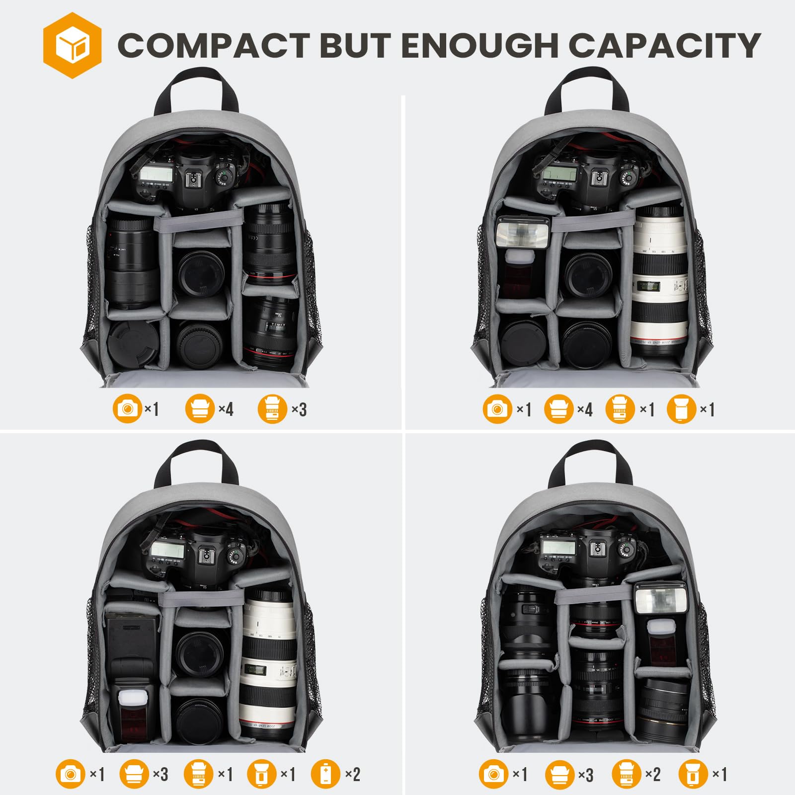 Professional Camera Backpack for Photographers - Waterproof DSLR Camera Bag with Laptop Compartment & Rain Cover, Fits Camera, Lens & Tripod (Grey, TB-S) - Perfect for Travel, Hiking & Outdoor Photography