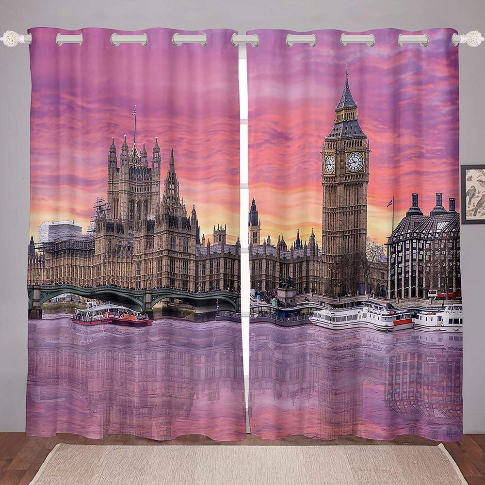 Castle Hose Pink Retro Grommet Curtains - 2 Panels 104W x 63L - Elegant Parisian Style Window Drapes for Bedroom, Living Room & Kitchen - Perfect for Vintage Home Decor & Romantic Ambiance