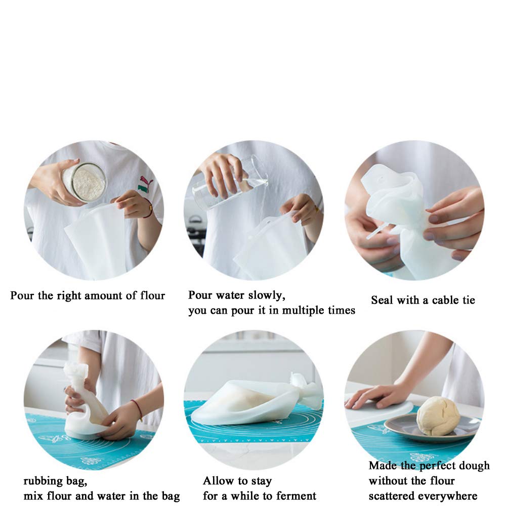 2 Pack Silicone Kneading Dough Bags - Reusable Bread Mixing & Flour Storage Bags for Baking, Cooking, and Food Preservation - Perfect for Homemade Bread, Pastry, and Dough Preparation (White)