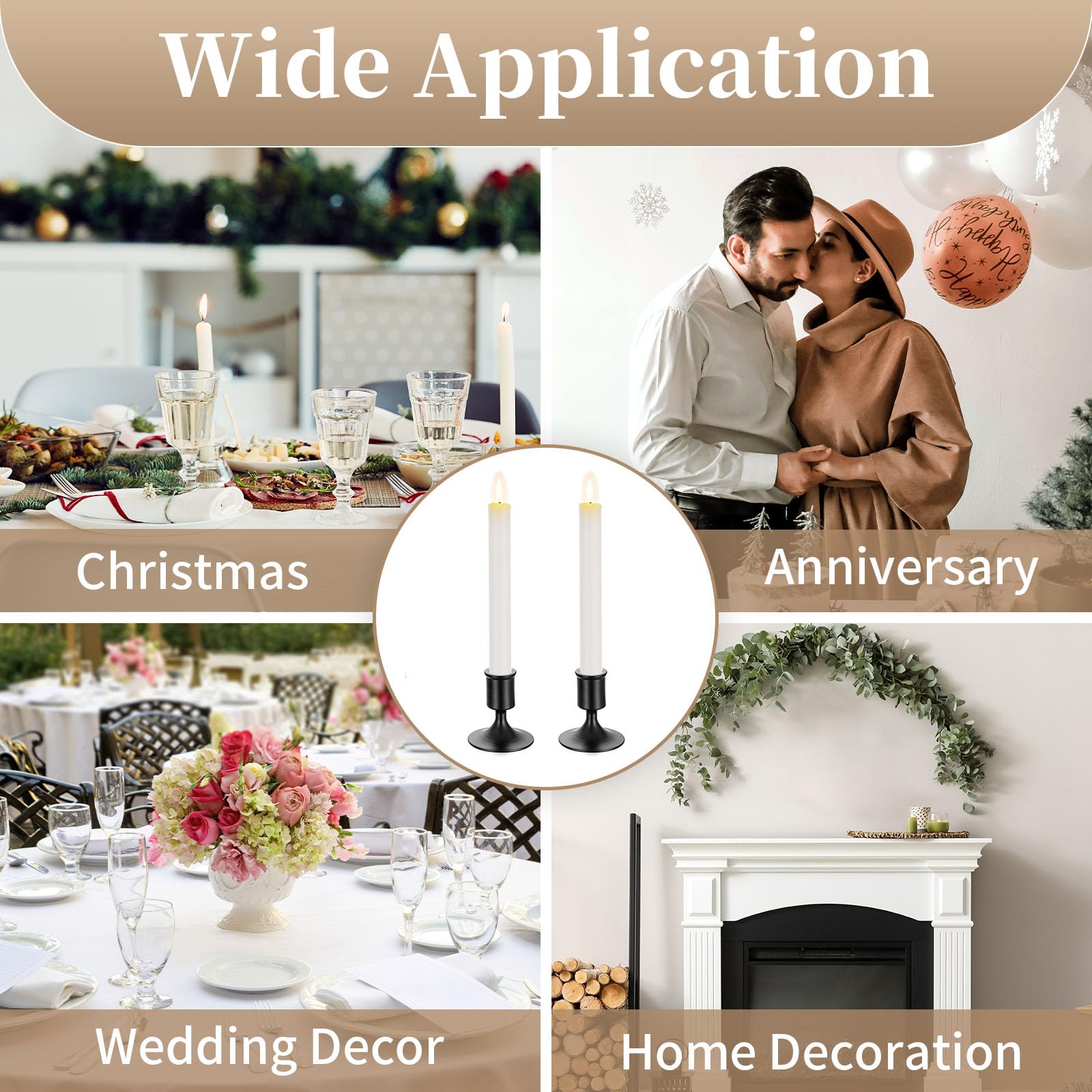 Elegant Black Candlestick Holders Set of 2 - Decorative Candle Holders for Taper Candles, Perfect for Dining Table, Coffee Table, Fireplace Mantel, Wedding Centerpieces & Romantic Home Decor