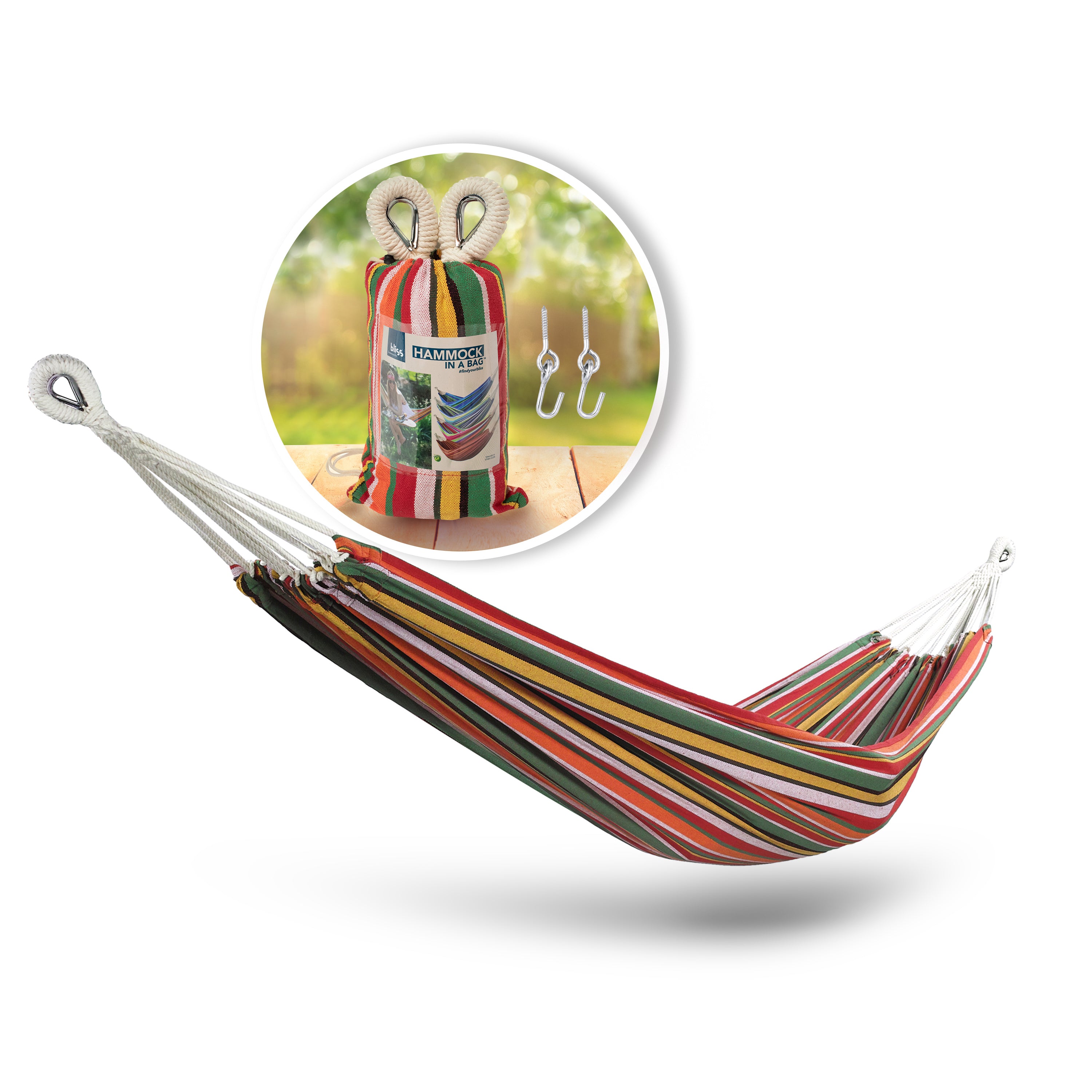 Bliss Hammocks BH 400 CM Portable Hammock with Rope Loops & Hanging Hardware | 40-Inch Wide | 220 LB Weight Capacity | Perfect for Backyard, Camping & Beach Relaxation