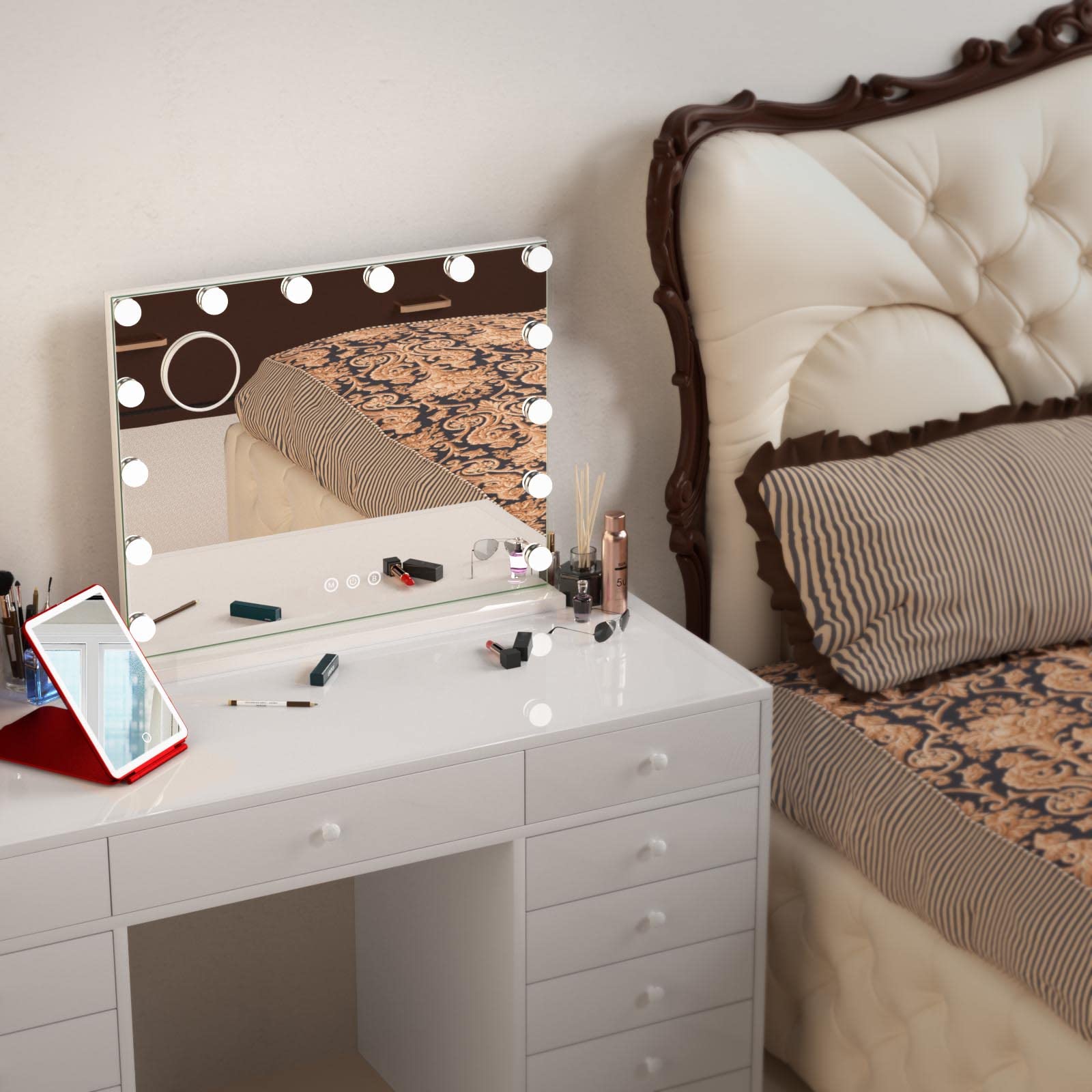 Hollywood Vanity Mirror with Lights - 14 Dimmable LED Makeup Mirror for Bedroom & Dressing Room, Tabletop or Wall Mounted (19.6x16.5