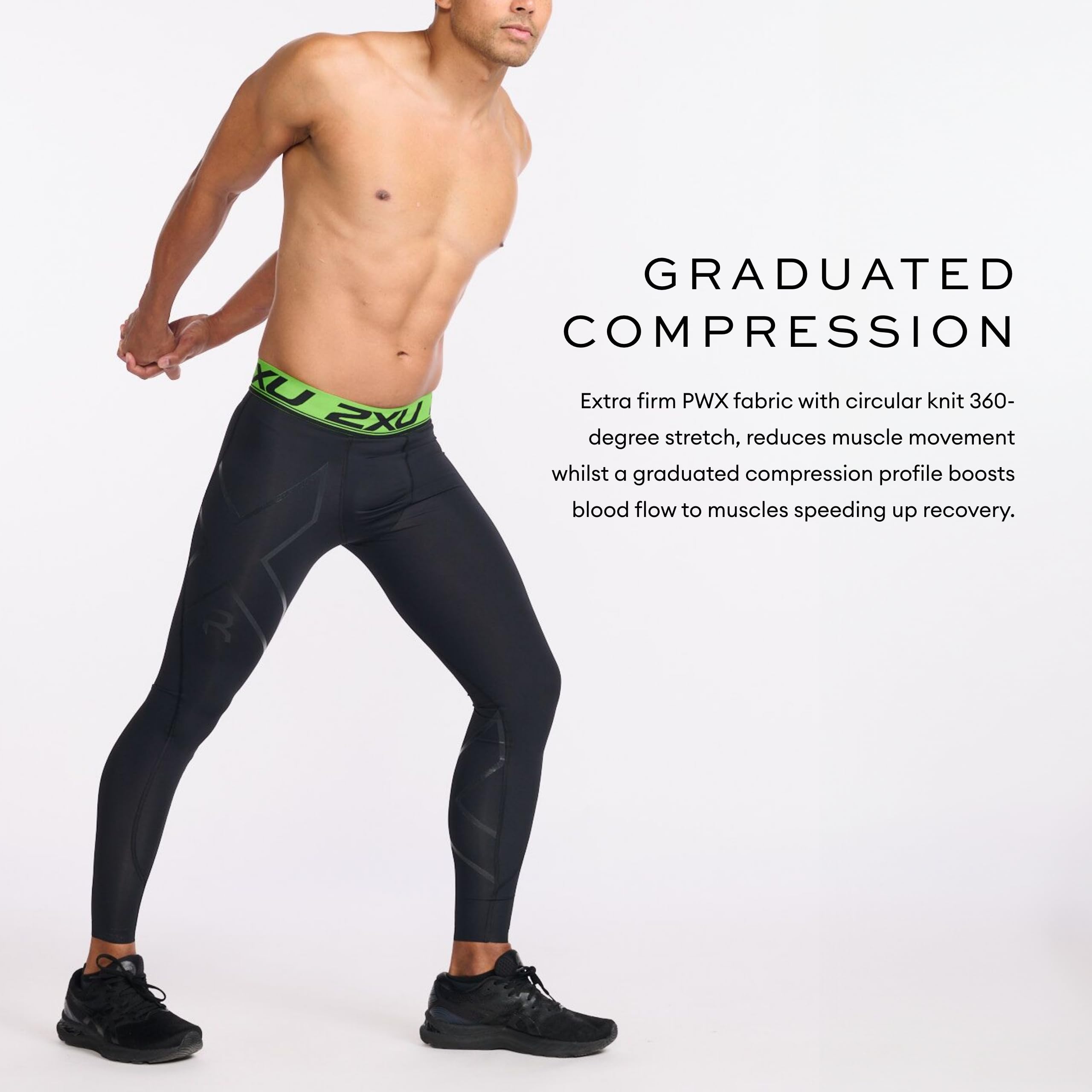 2XU Men's Refresh Recovery Compression Tights - High Performance Post-Workout Muscle Recovery Tights with Powerful Graduated Compression - Black/Nero - Ideal for Running, Gym Training & Athletic Recovery