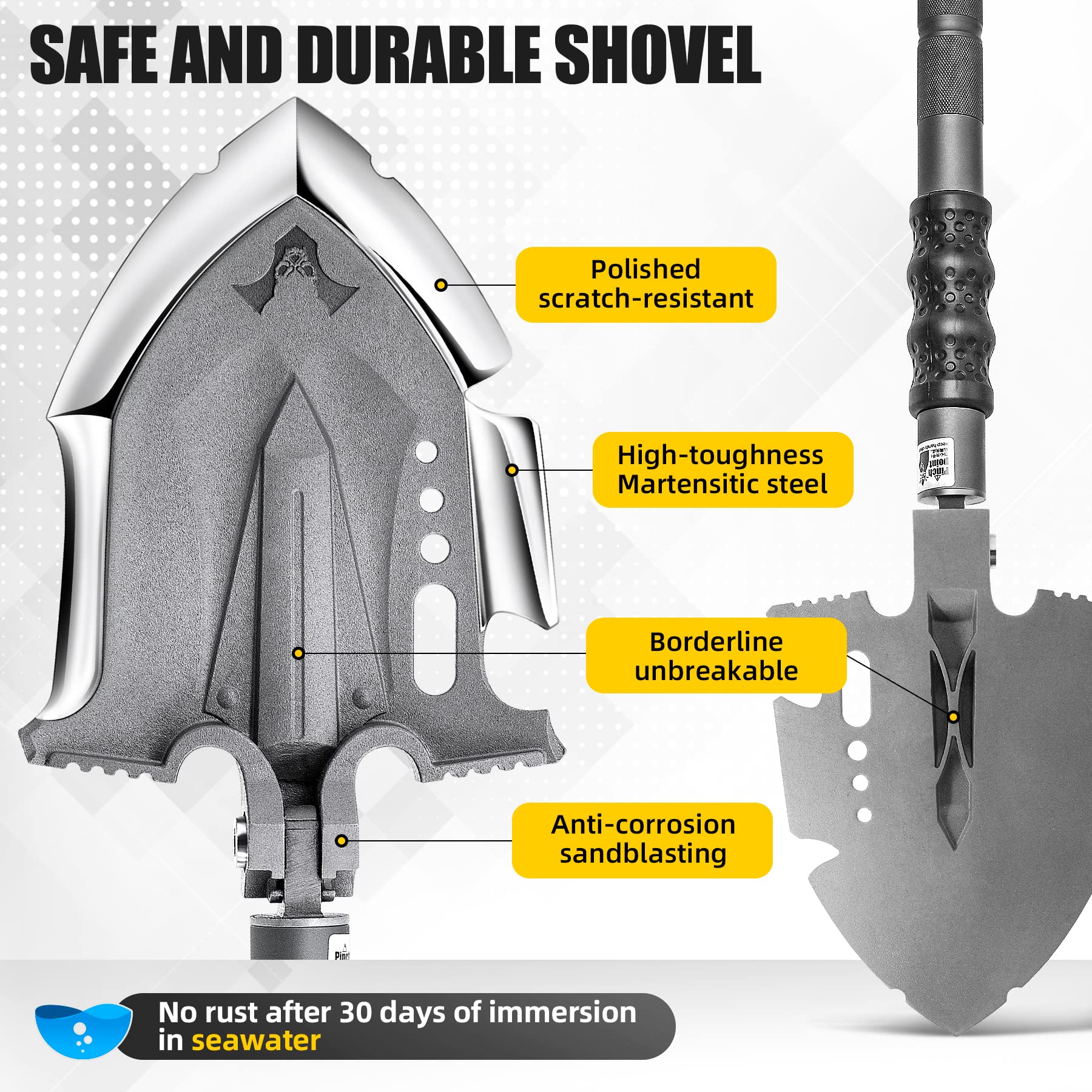 29-in-1 Unbreakable Tactical Shovel - Zune Lotoo Survival Multitool with Axe, Martensitic Steel Camping Shovel | Folding Adjustable 7 Angles for Outdoor Adventures, Military Gear & Emergency Preparedness | Perfect for Camping, Hiking, Hunting & Survival Situations