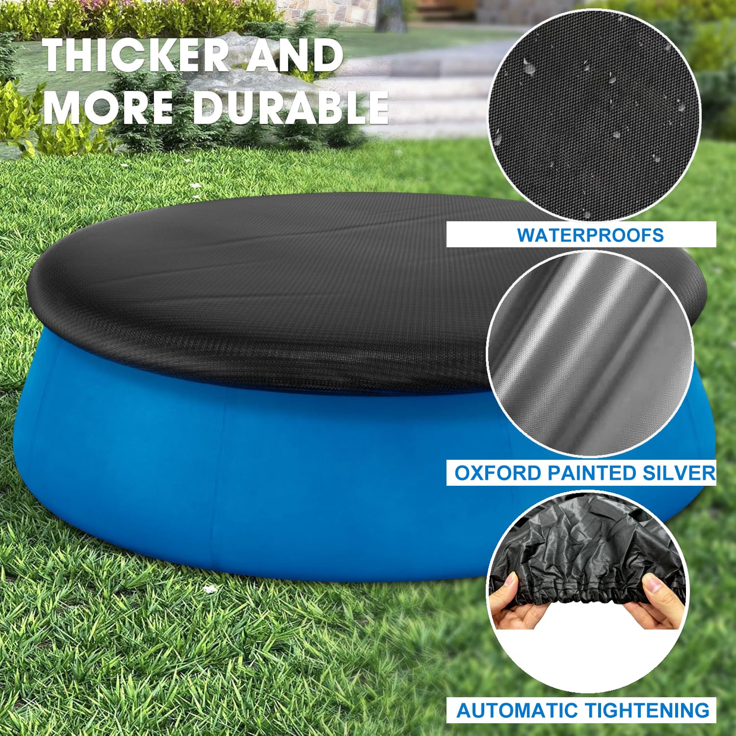 **CQQGO 10FT Round Inflatable Pool Cover - Waterproof, Dustproof, UV-Resistant Oxford Fabric for Outdoor Above Ground Pools - Prevents Leaves & Debris - Foldable & Durable (Perfect for Backyard, Patio, or Garden Use)**