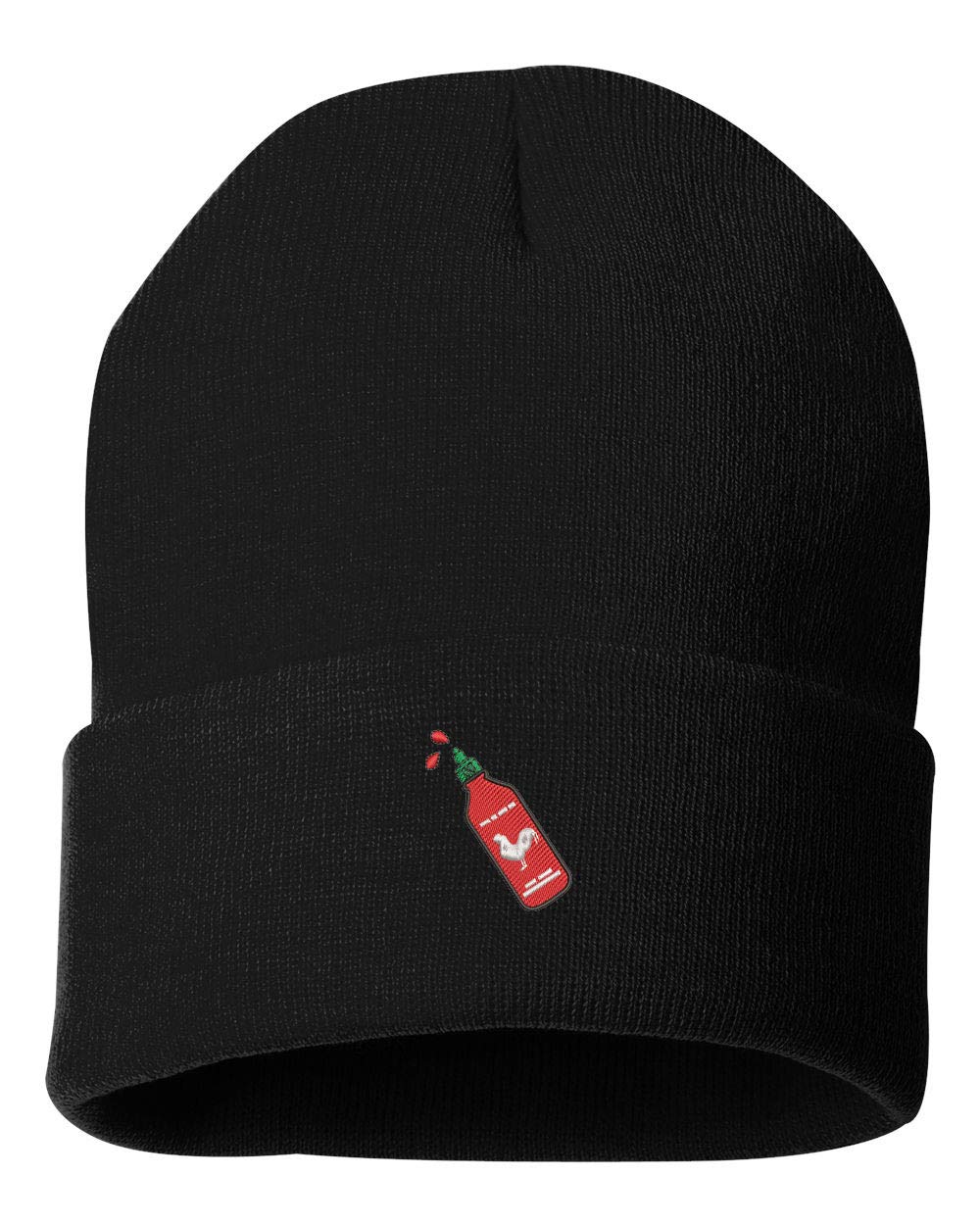 Premium Sriracha Hot Sauce Embroidered Unisex Winter Beanie - Warm Knit Cuffed Hat for Men & Women - Perfect for Cold Weather, Outdoor Activities & Casual Style