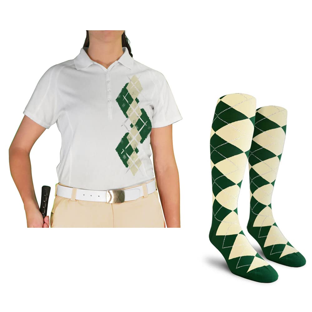 Dry Fit Short Sleeve Graphic Golf Polo Shirt with Socks for Women - Breathable Moisture Wicking Performance Top & Argyle Pattern Socks Set (AAA-ZZZ) | Perfect for Golf, Tennis & Summer Outdoor Activities